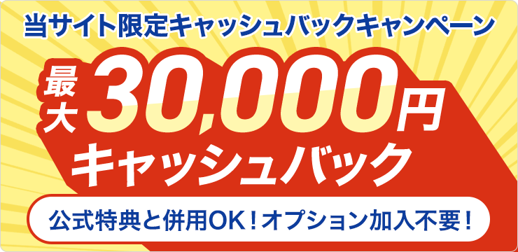 当サイト限定キャッシュバックキャンペーン最大30,000円キャッシュバック