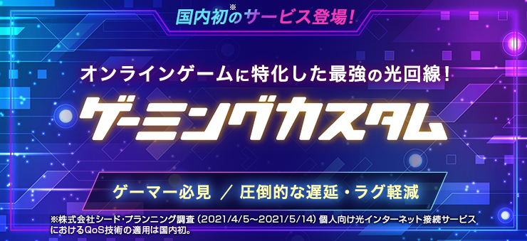 国内初のサービス登場！オンラインゲームに特化した最強の光回線！ゲーミングカスタム オンラインゲームに特化した最強の光回線！