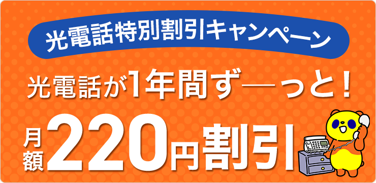 光電話特別割引キャンペーン光電話が1年間ずーっと！月額220円割引