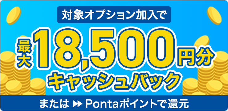 対象オプション加入で最大18,500円分キャッシュバック