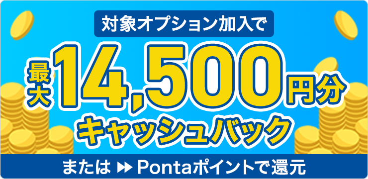 対象オプション加入で最大14,500円分キャッシュバック