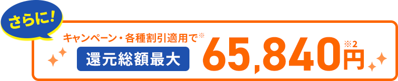 さらに！キャンペーン・各種割引適用で還元総額最大65,840円