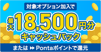 対象オプション加入で最大18.500円分キャッシュバック