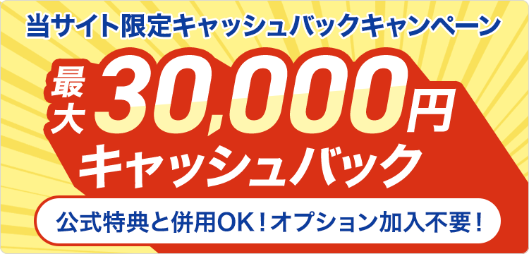 当サイト限定キャッシュバックキャンペーン 最大30,000円キャッシュバック