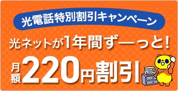 光電話特別割引キャンペーン 光ネットが1年間ずーっと！月額220円割引