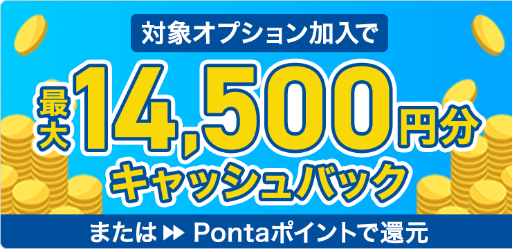 対象オプション加入で最大14,500円分キャッシュバック